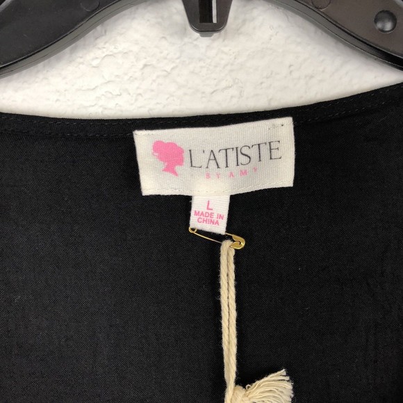 L’atiste By Amy womens romper shorts Size L Black Embroidered Flowers - Picture 4 of 10